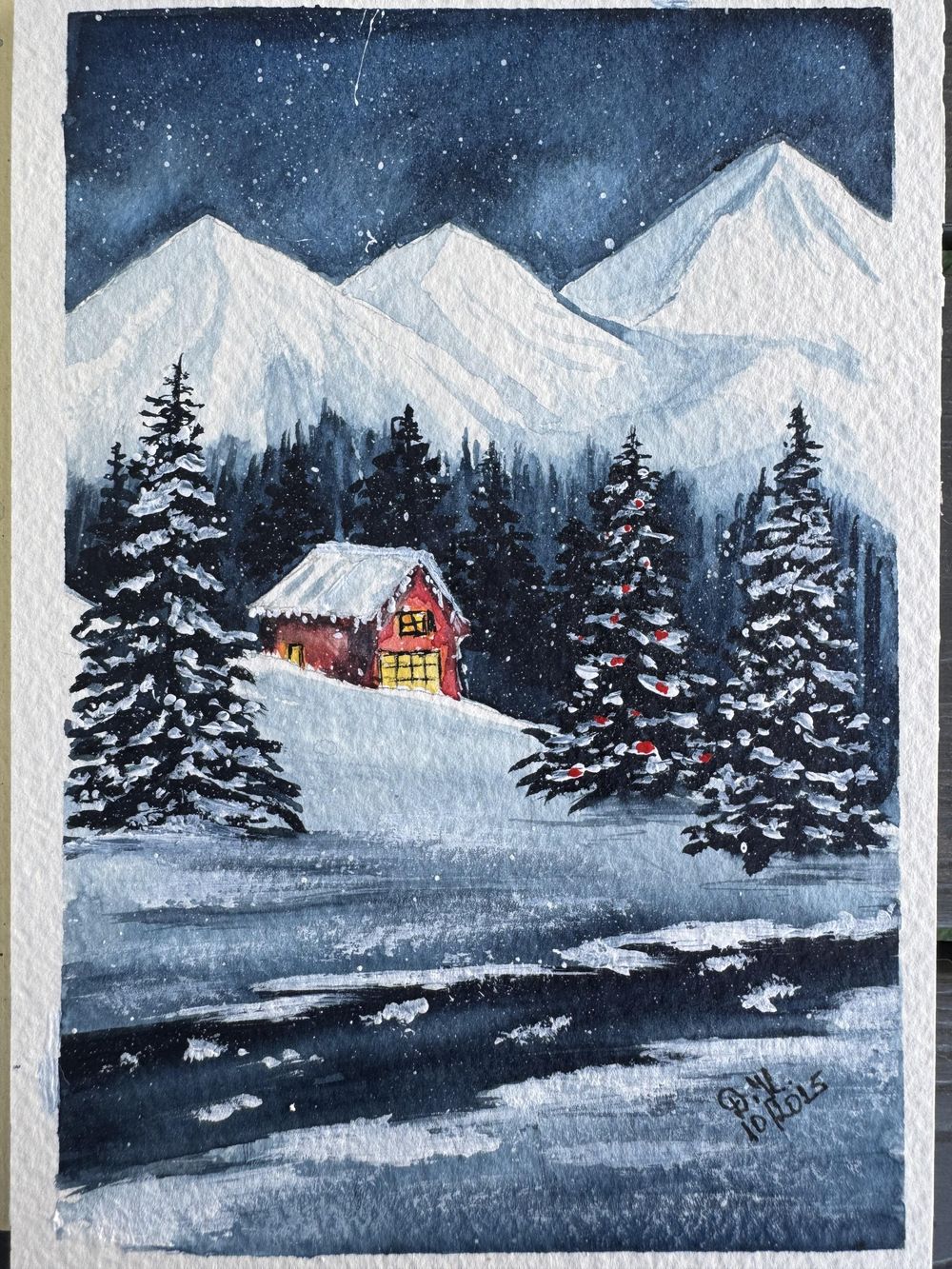 Snowy Christmas Night in Watercolors - image 1 - student project