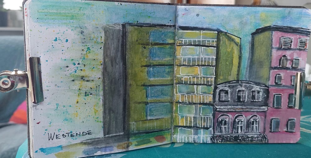 La côte belge. Techniques mixtes aquarelles, pastels, feutres blanc et noirs - image 1 - student project