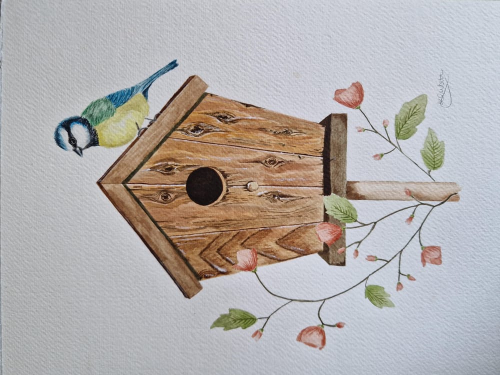 Watercolour Birdhouse Scene - image 1 - student project