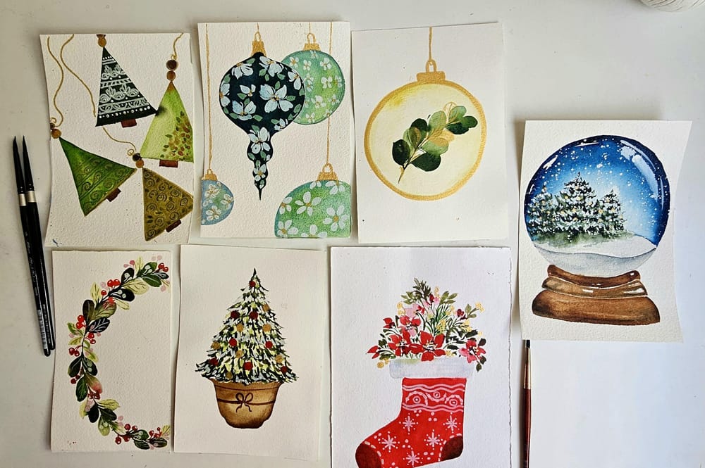 Watercolor Christmas cards - image 2 - student project