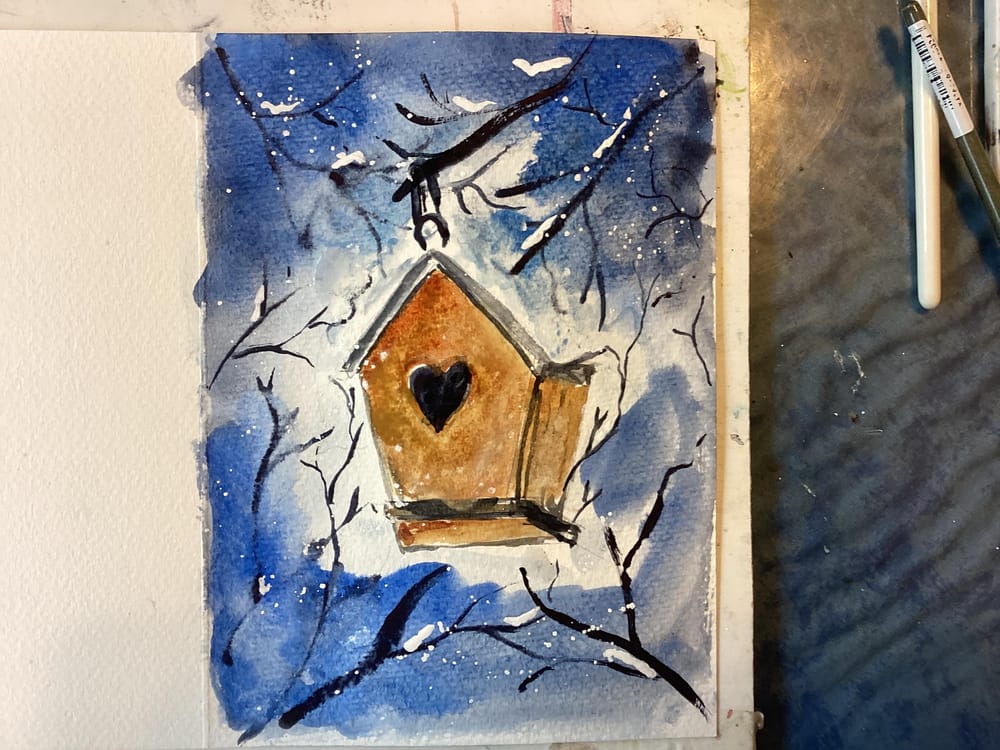 Winter birdhouse and trees - image 2 - student project