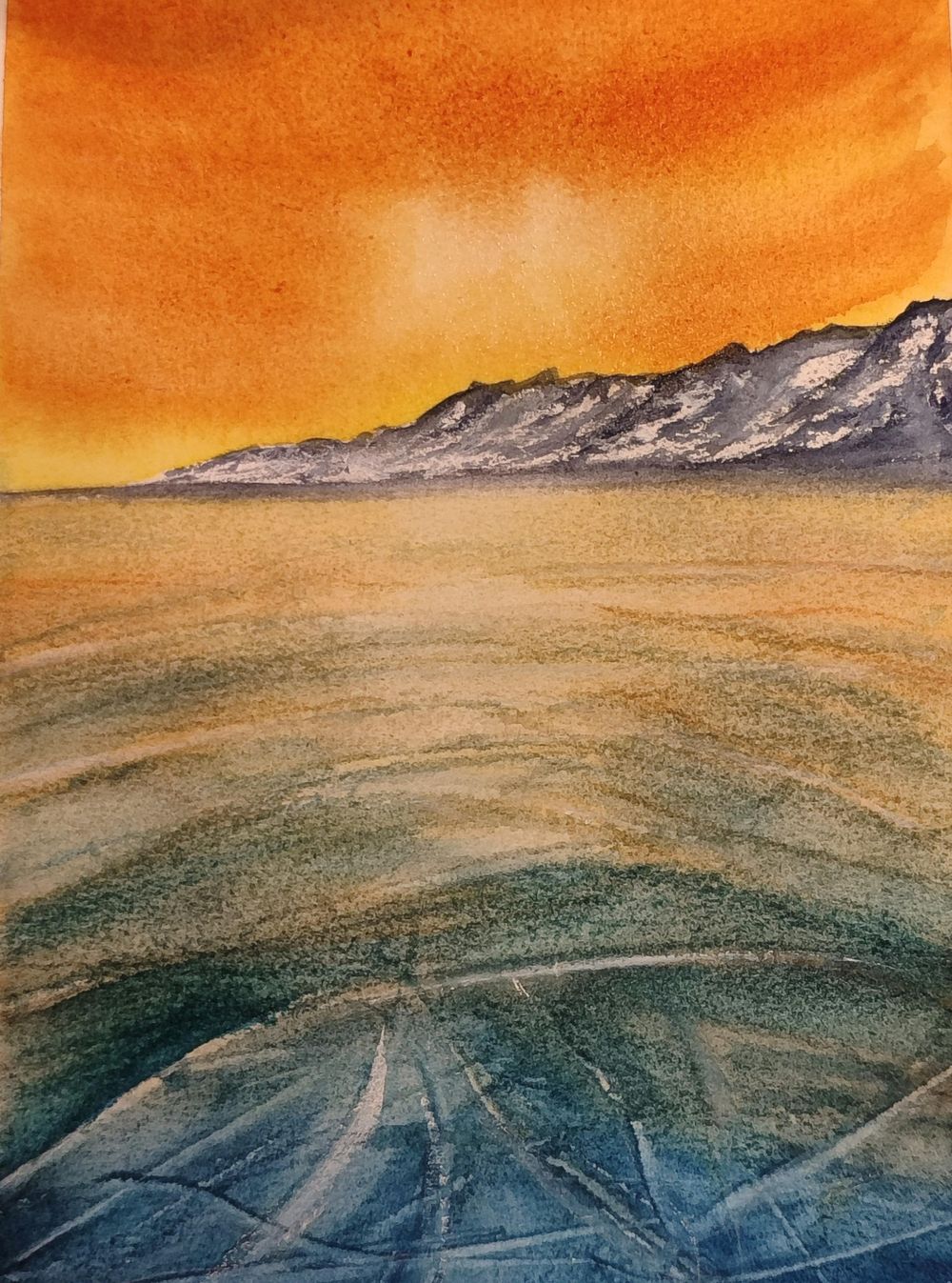 Frozen lake and watercolour flower - image 2 - student project