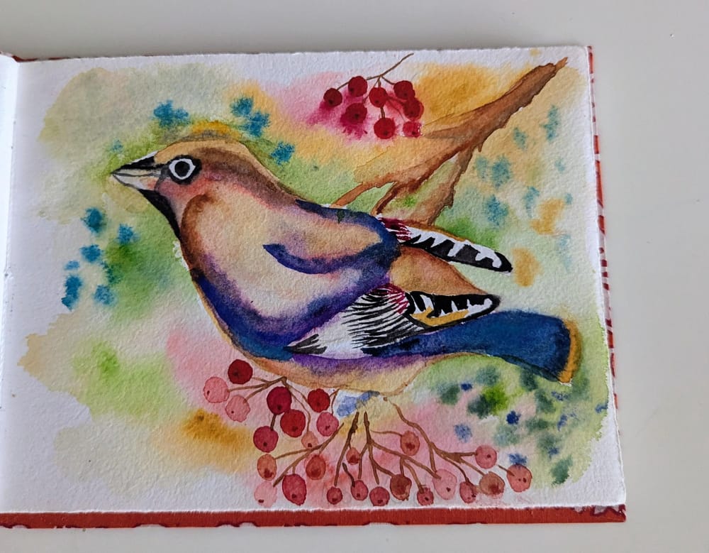 Bohemian Waxwing in Watercolor: Blending, Details & Soft Backgrounds - image 2 - student project