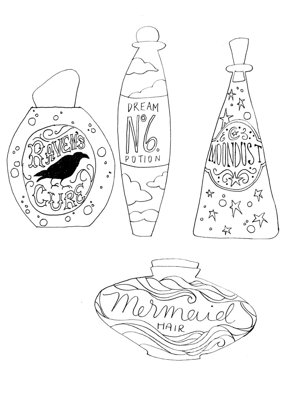 Moon Dust, Mermaid Hair, Dream Potion No. 6, and Raven's Cure - image 1 - student project