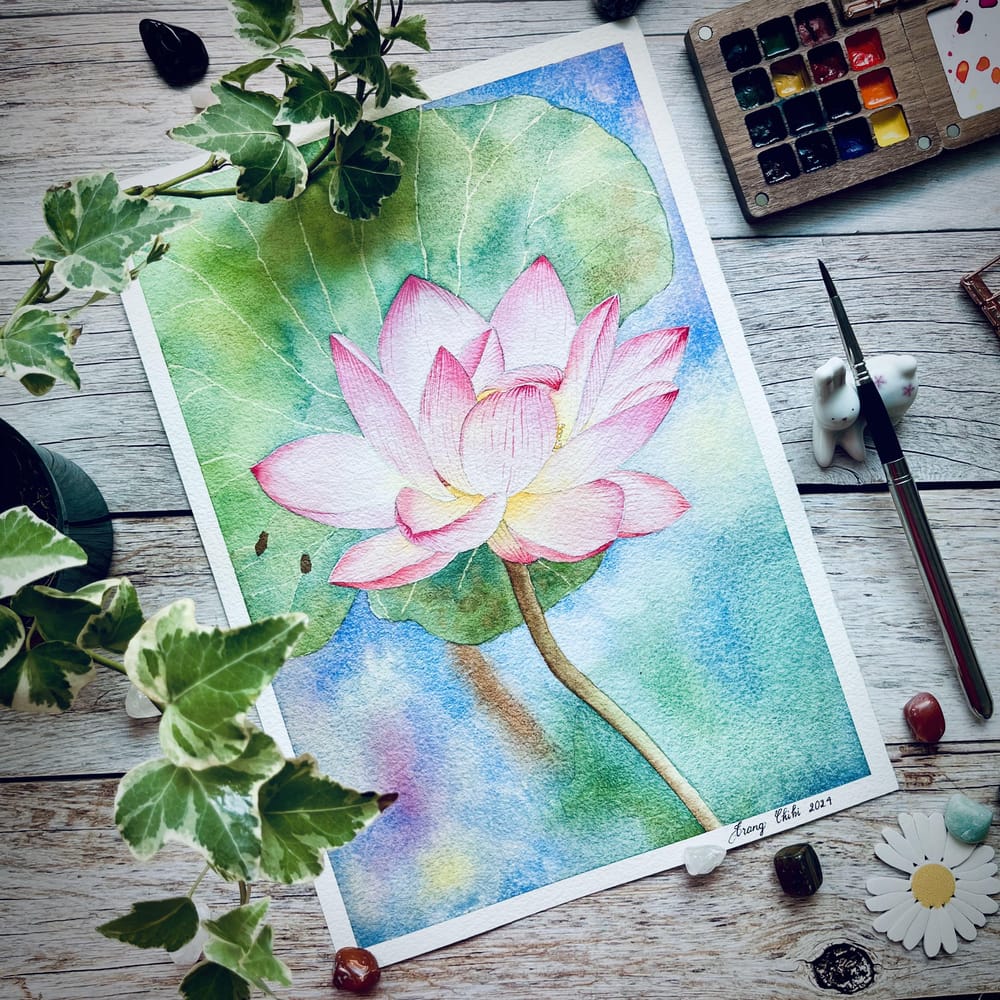 My Lotus in Watercolor - image 1 - student project