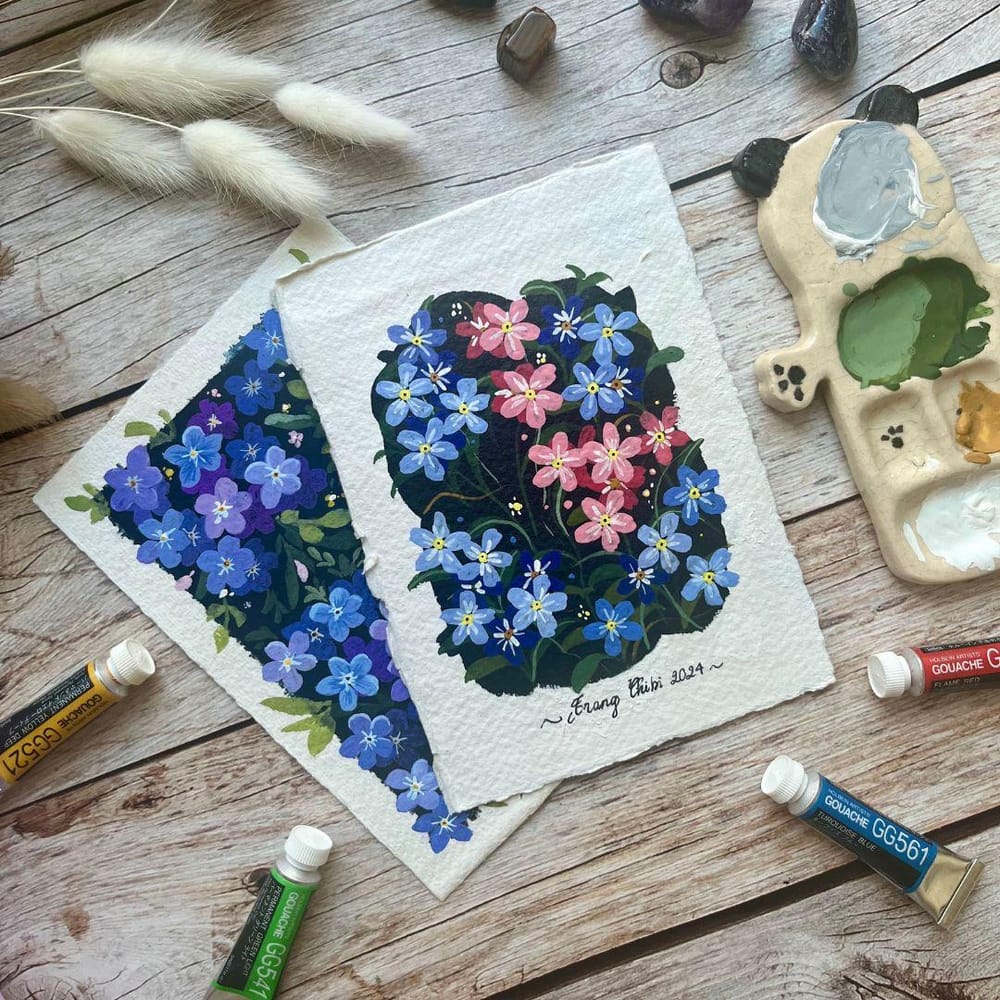 My Forget-Me-Not Gouache Paintings - image 3 - student project