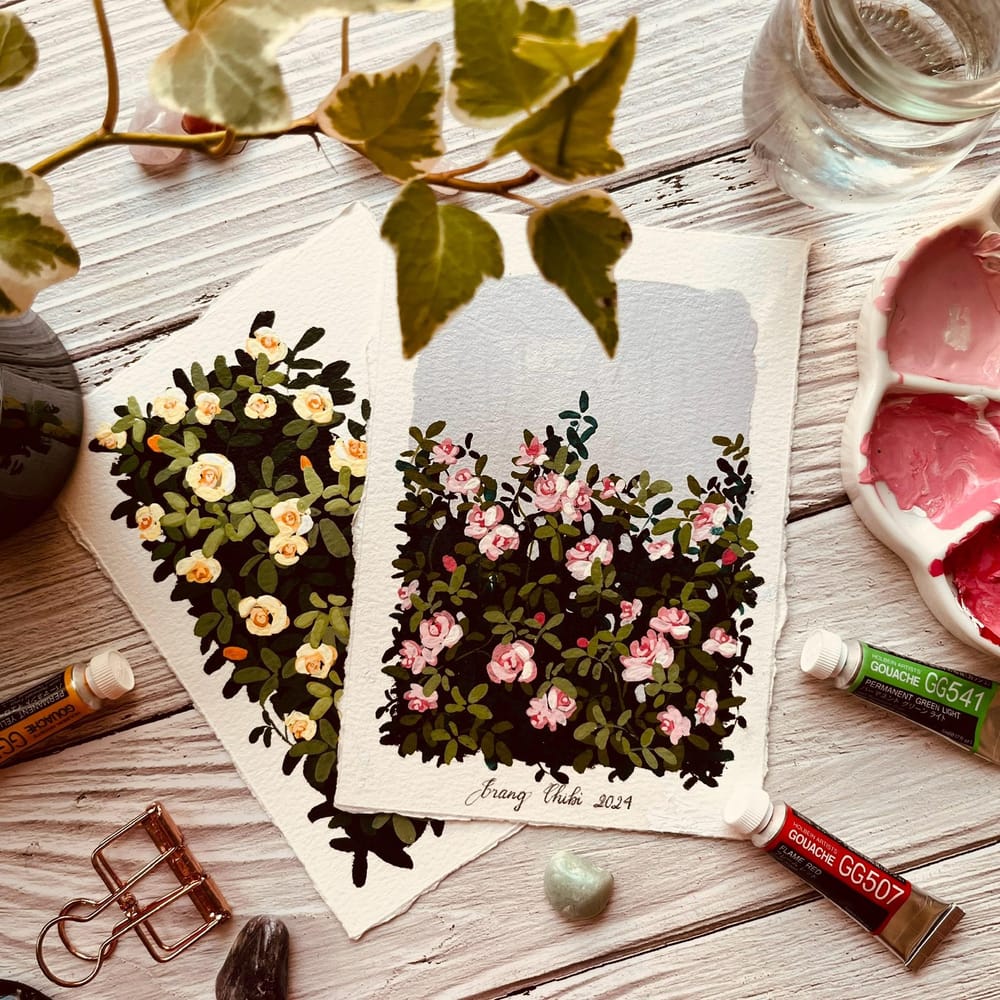 My Rose Gouache Paintings - image 2 - student project