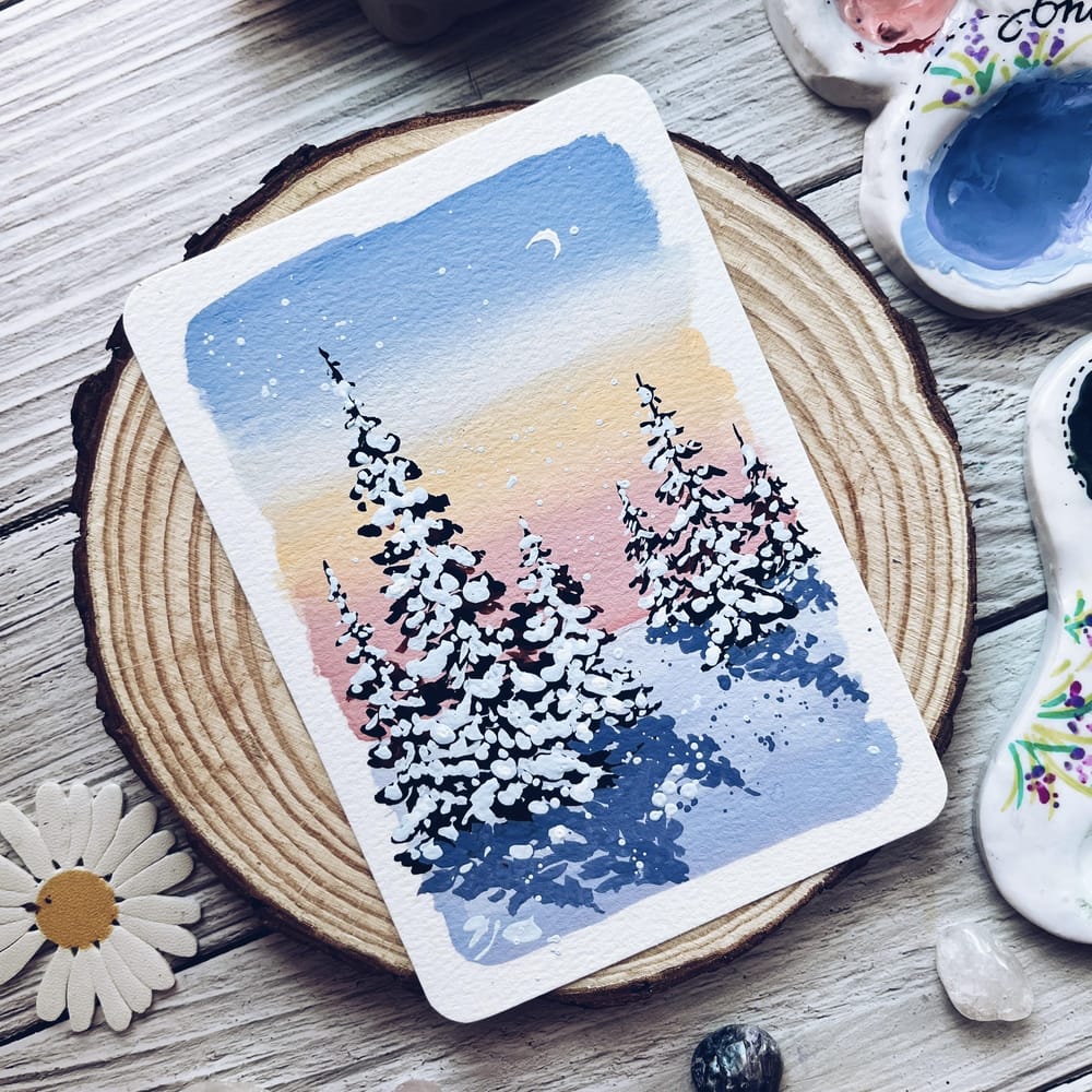 My Glowy Winter Landscape Gouache Painting - image 2 - student project