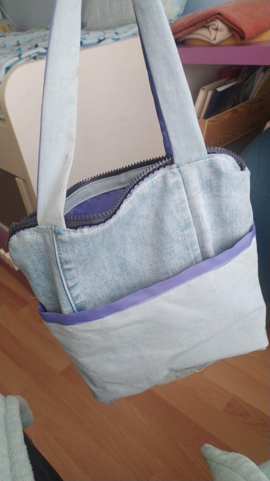Recicled bag from denim and umbrella fabric - image 1 - student project