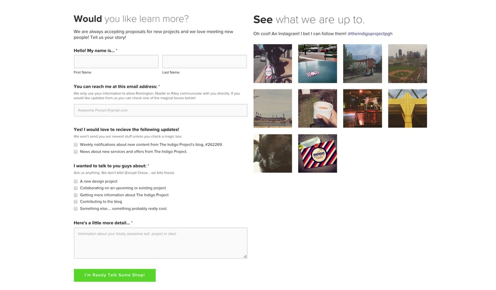 The Indigo Project | Contact Form - image 2 - student project