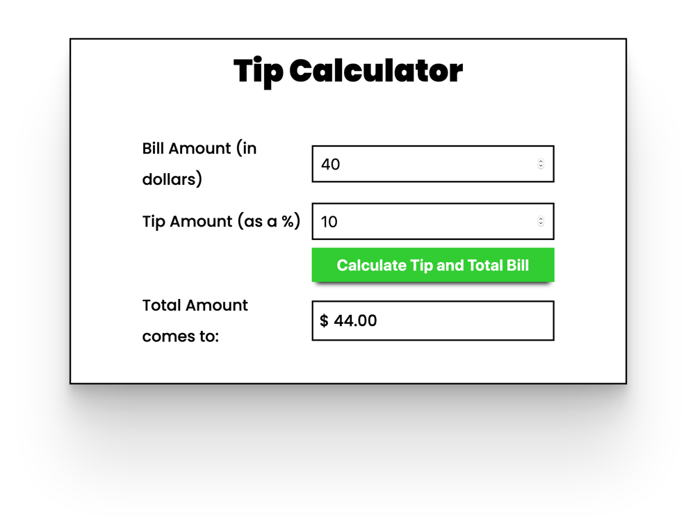 Tip Calculator + JS Project #3 + The Guessing Game + JS Modal - image 3 - student project