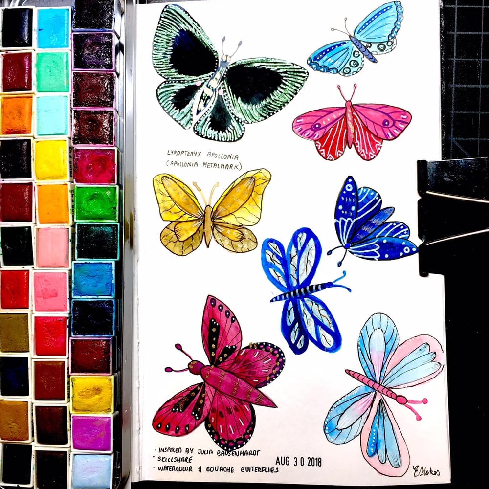 Watercolor/Gouache Butterflies - image 1 - student project