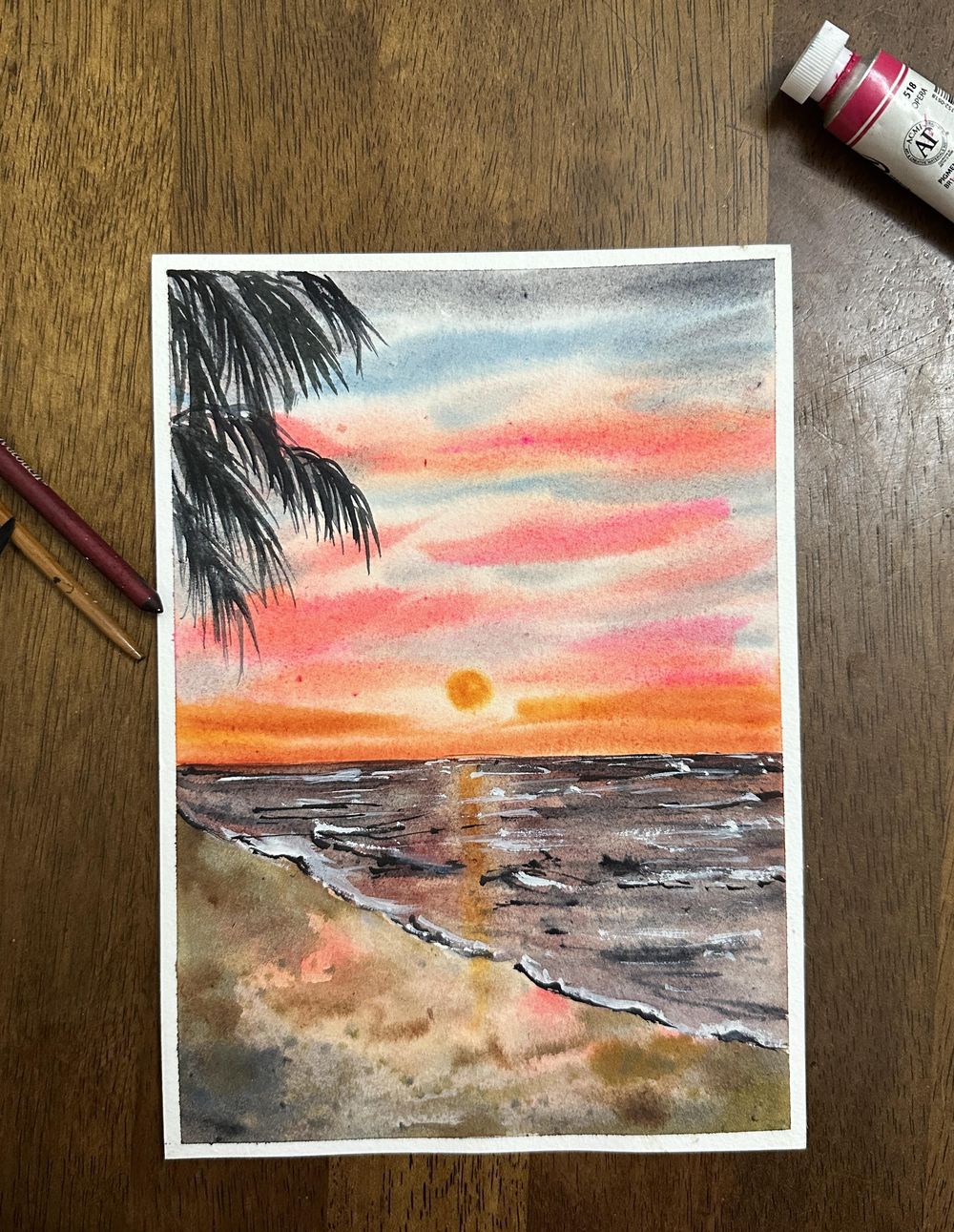Sunset and silhouette watercolour painting - image 4 - student project