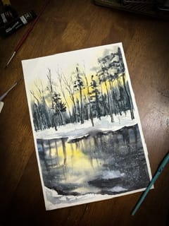 Winter lake landscapes using watercolours - image 1 - student project