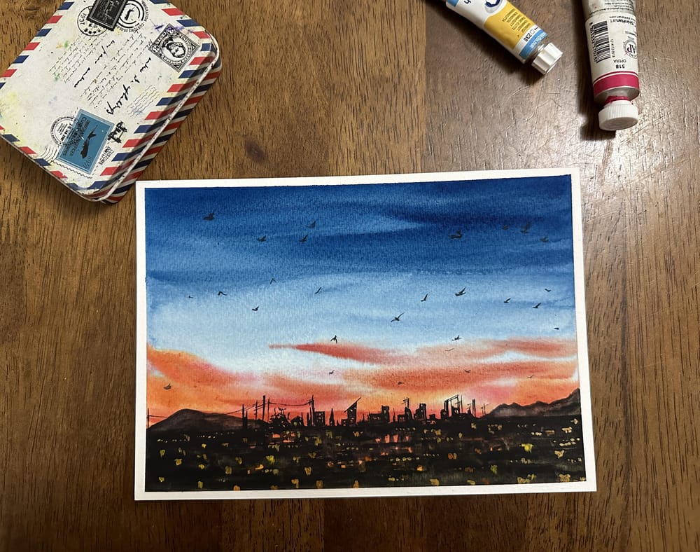 Sunset and silhouette watercolour painting - image 5 - student project
