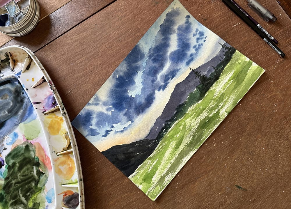 Atmospheric landscape with mountains and drama clouds - image 1 - student project