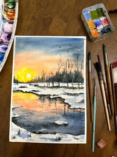 Winter lake landscapes using watercolours - image 3 - student project