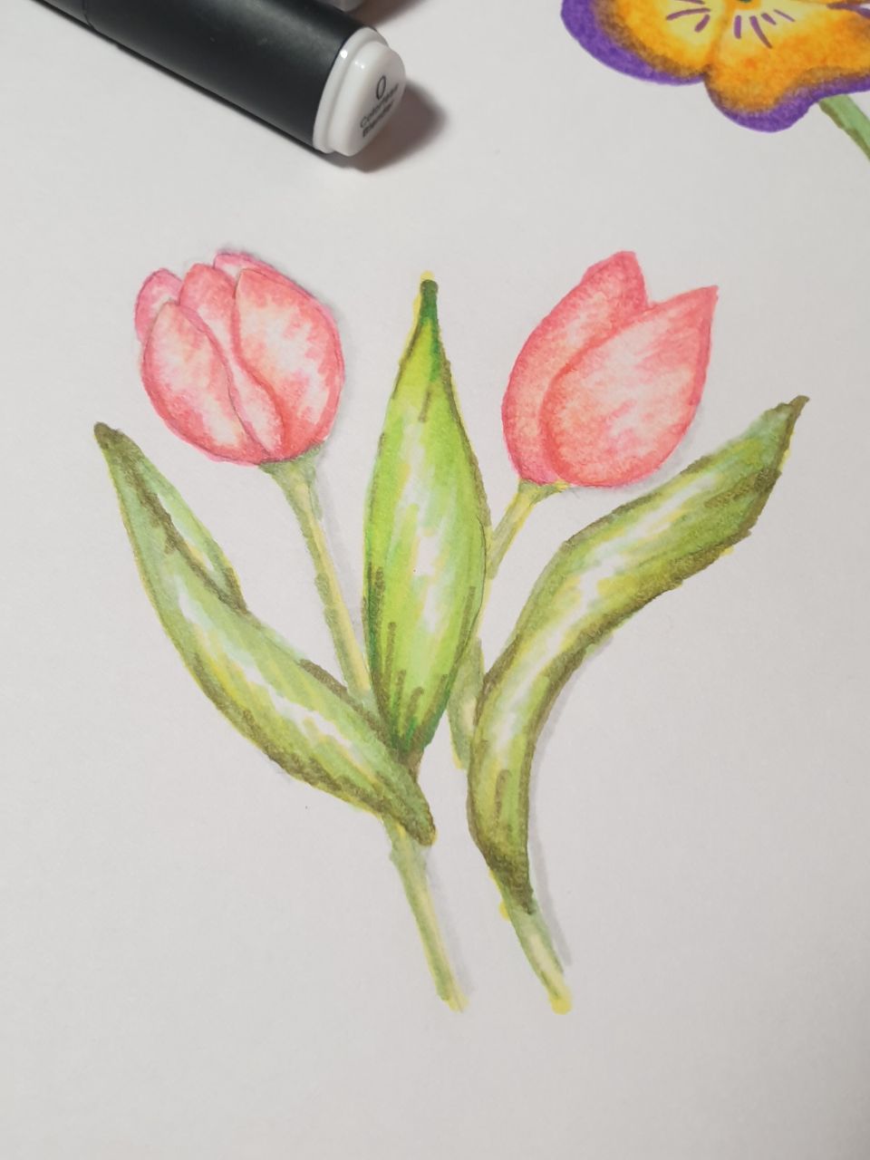 Colouring flowers with markers - image 1 - student project