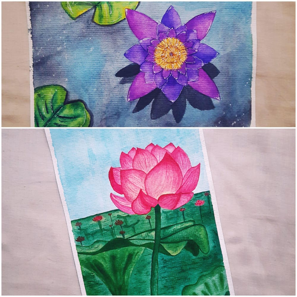 Explore Watercolor flowers with Lotus and Water Lilly - image 1 - student project
