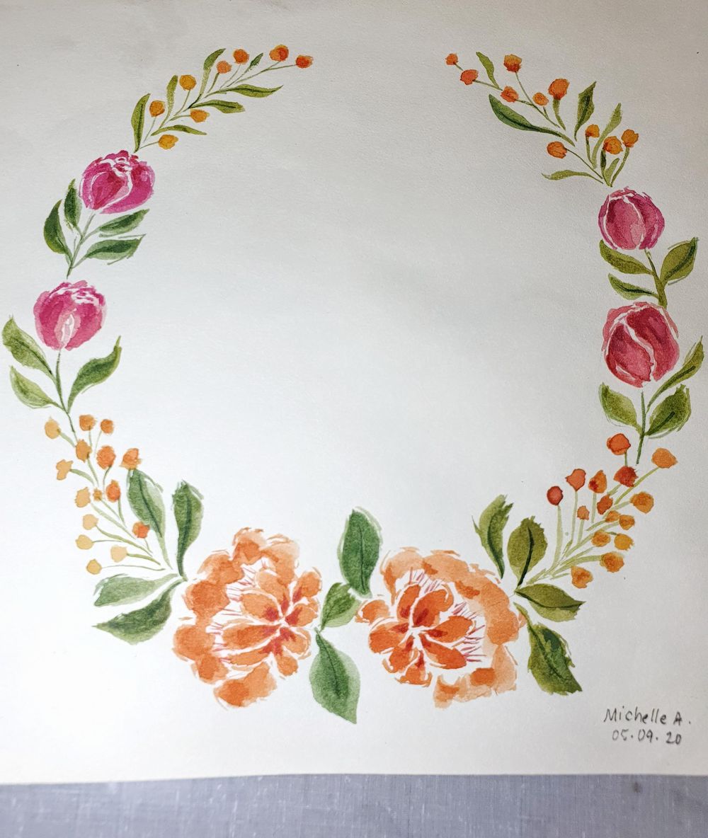 Loose Floral Watercolor Peony Wreath - image 2 - student project