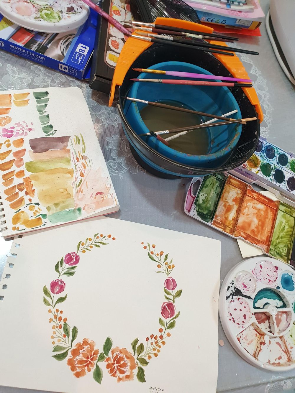 Loose Floral Watercolor Peony Wreath - image 3 - student project