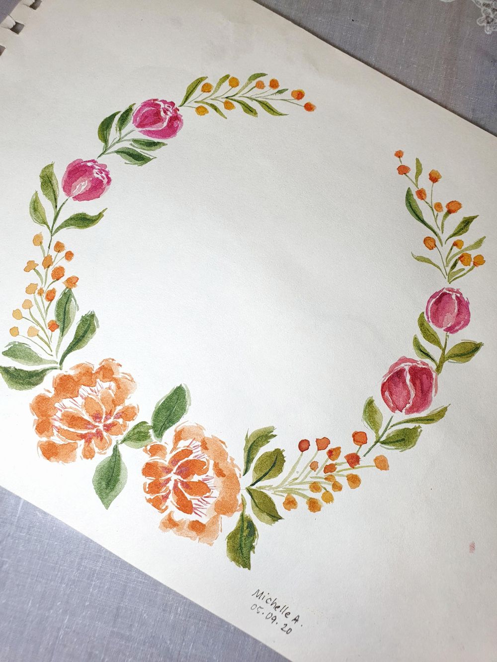 Loose Floral Watercolor Peony Wreath - image 1 - student project