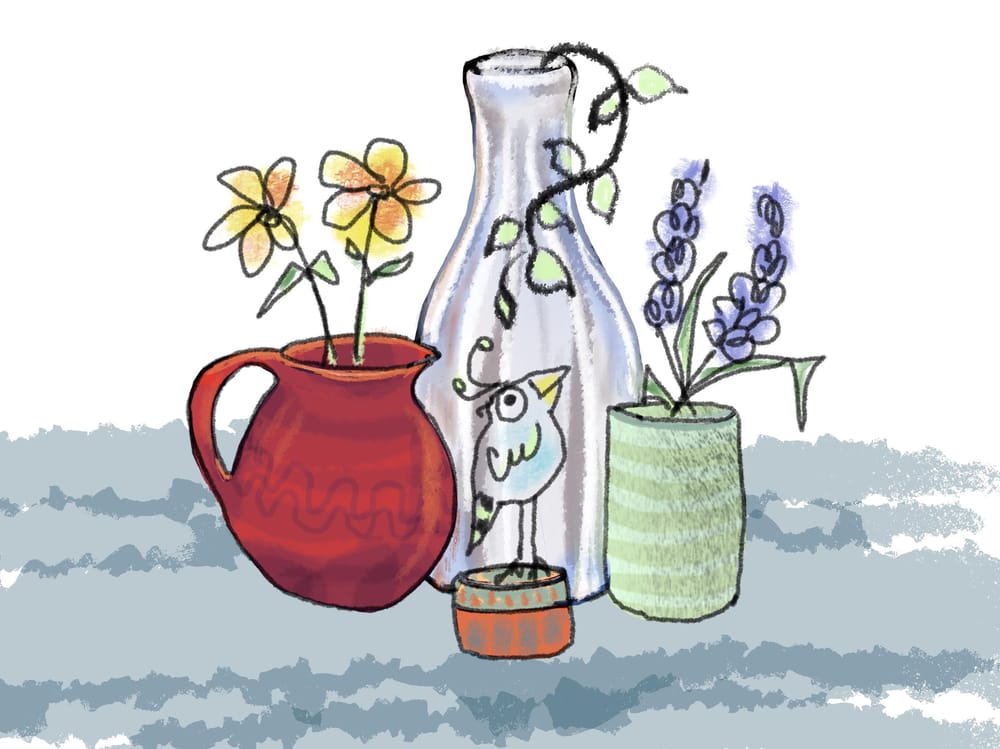 Still life with alive plants and bird - image 4 - student project