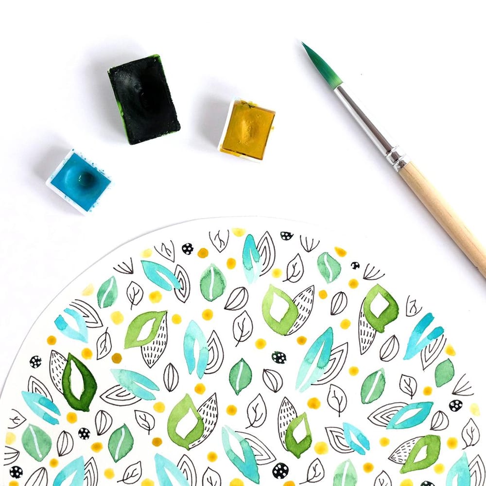 Watercolor and ink leaf pattern - image 1 - student project