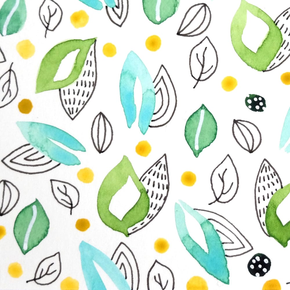Watercolor and ink leaf pattern - image 2 - student project