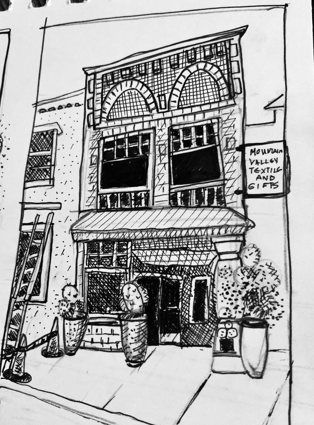 Pen and Ink of local CO bookshop and textile shop - image 1 - student project