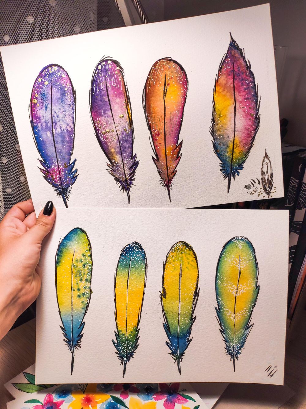 Fun watercolor feathers - image 1 - student project