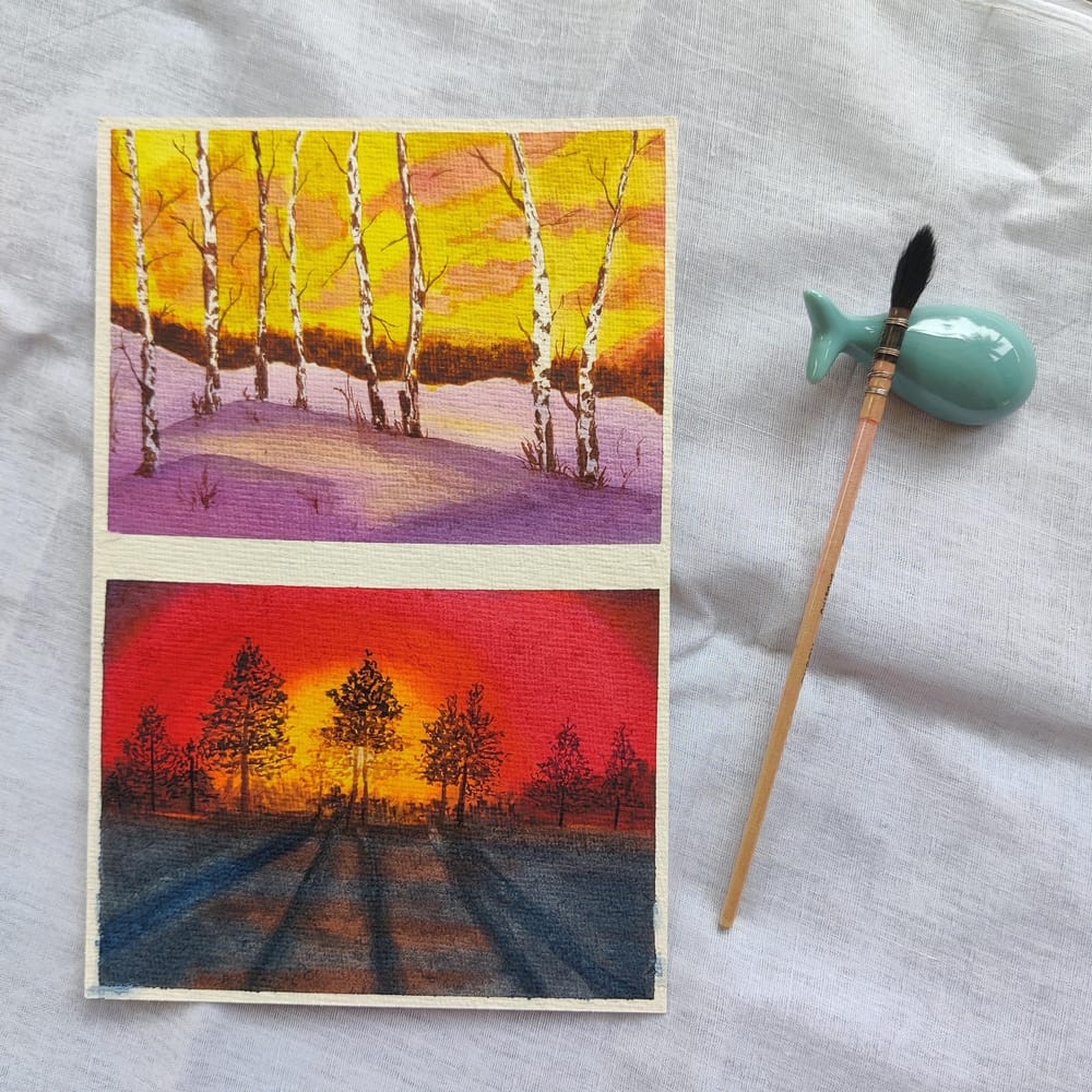 Winter sunset paintings - image 1 - student project