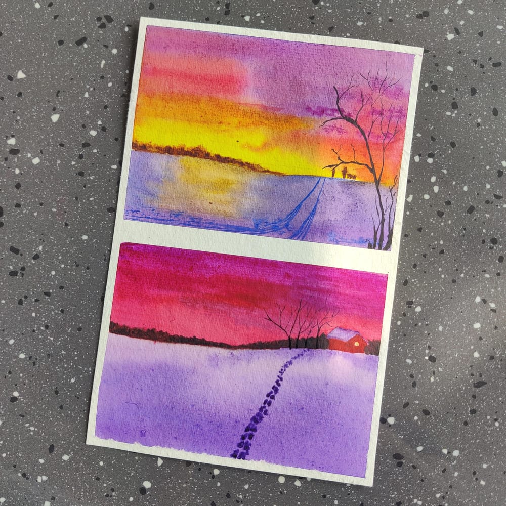 Winter sunset paintings - image 3 - student project