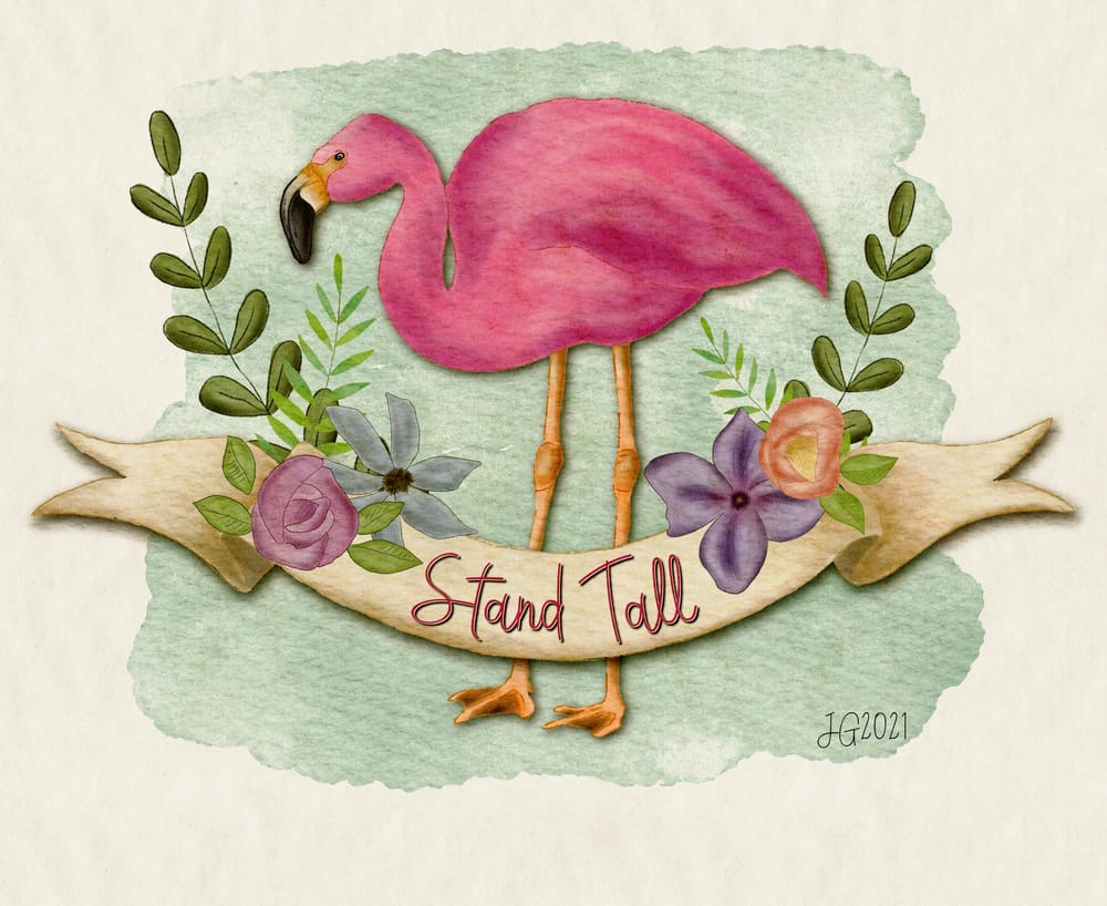 Flamingo, florals and ribbon - image 1 - student project
