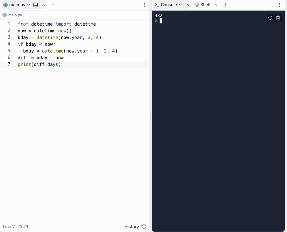 Days until birthday calculator | Skillshare Student Project
