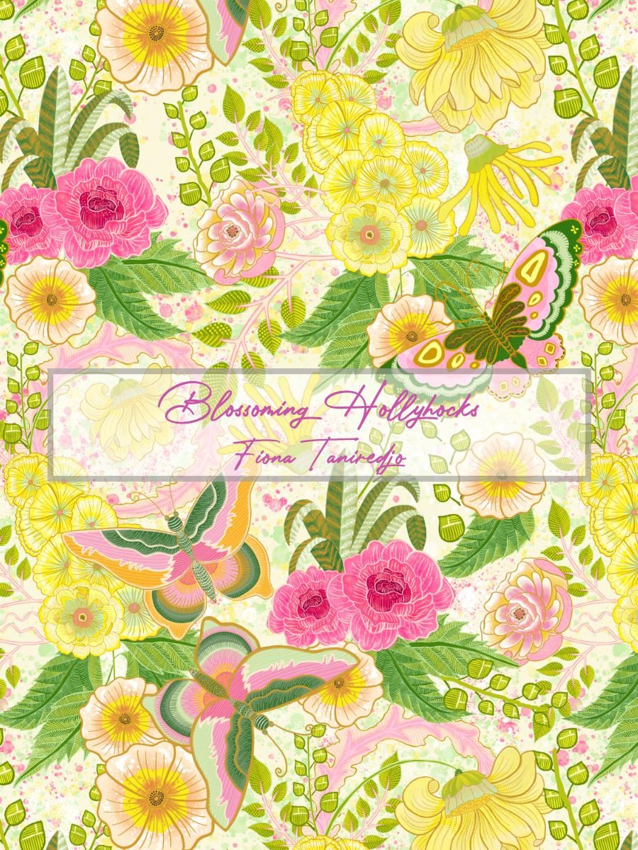 Batik Curtains - Hollyhocks, Peonies, Butterflies - image 1 - student project
