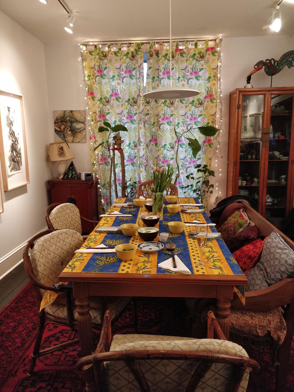 Batik Curtains - Hollyhocks, Peonies, Butterflies - image 3 - student project