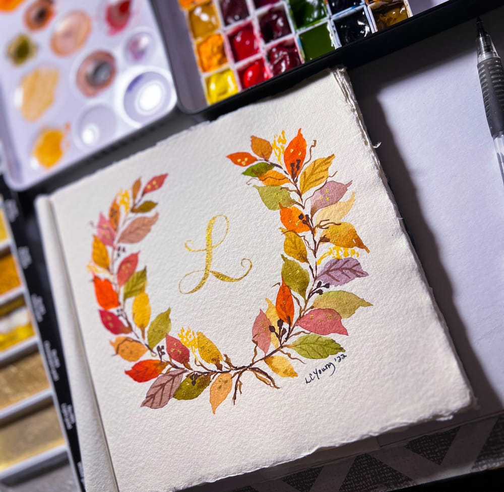 Autumn Watercolor with Gold Accents - image 1 - student project