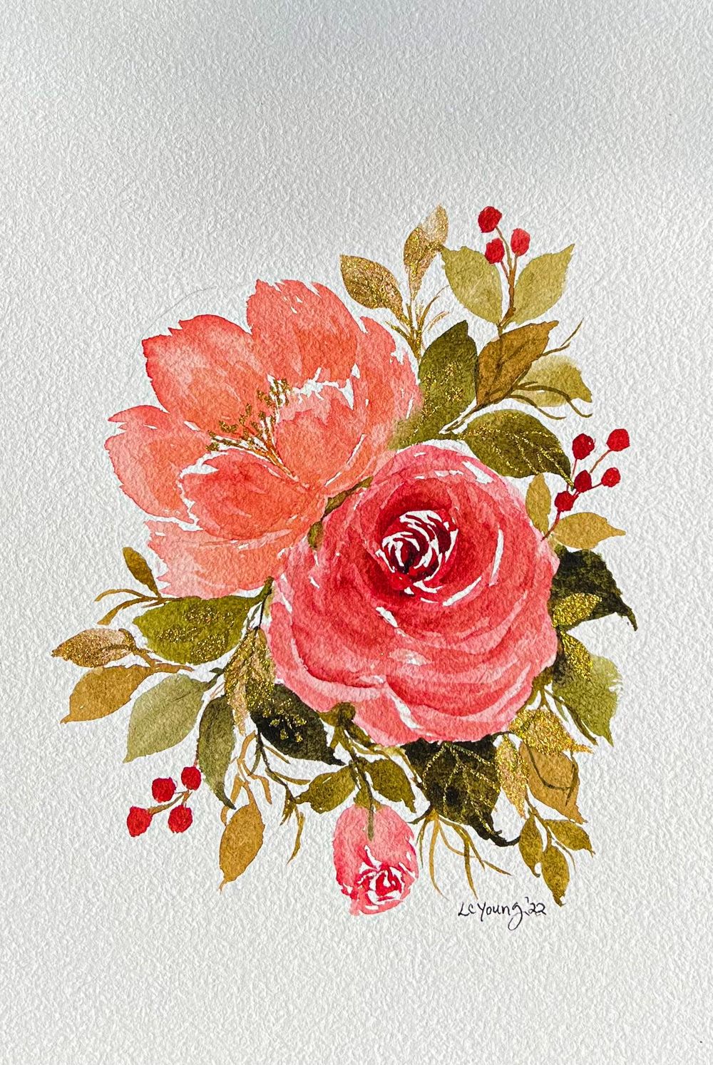 Autumn Watercolor with Gold Accents - image 2 - student project