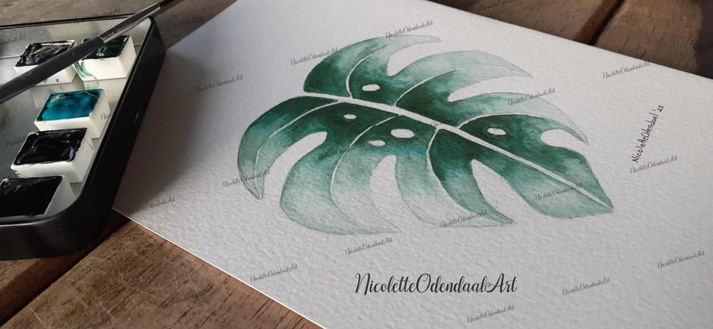 Monochromatic leaves in watercolor - image 1 - student project