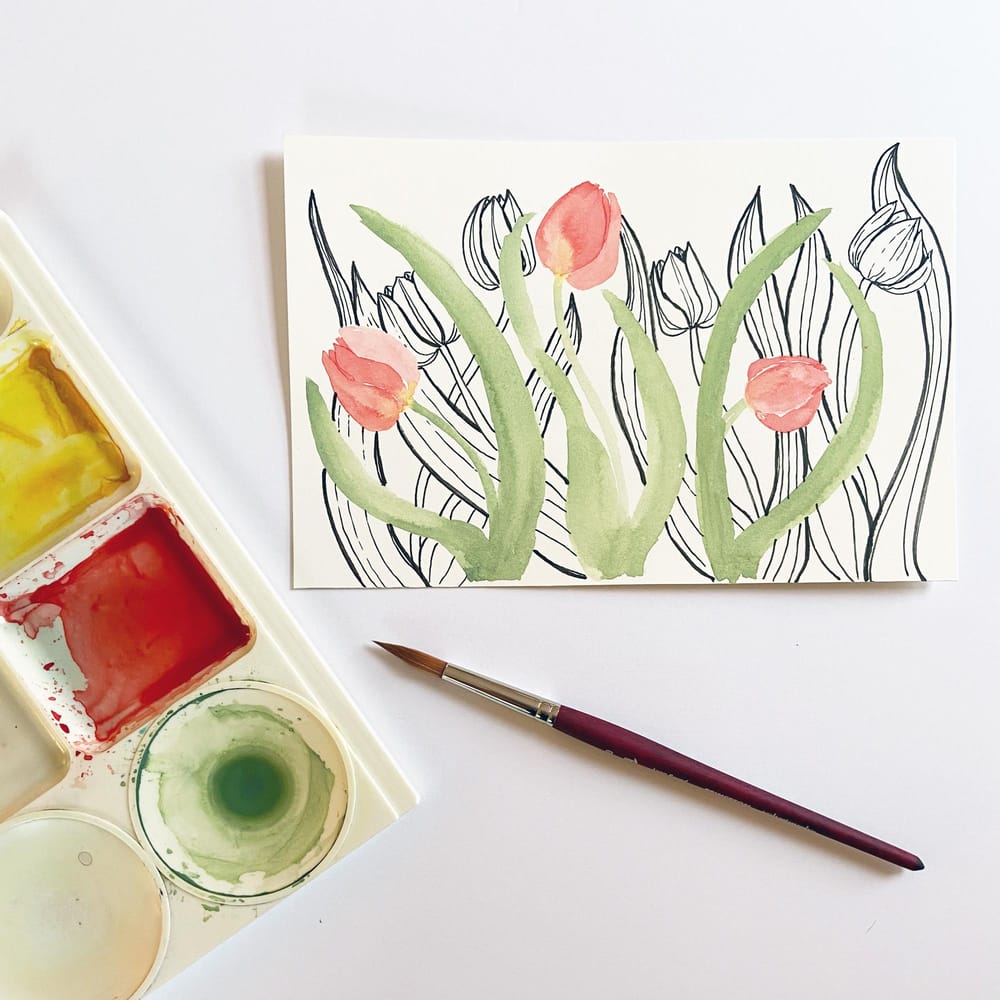 Watercolor and Pen Tulips -- Example Sketch - image 1 - student project