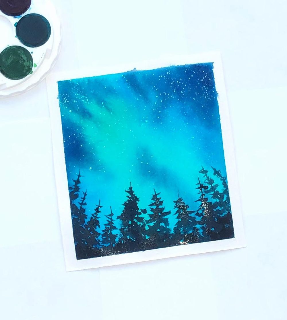 Northern lights in watercolor - image 1 - student project