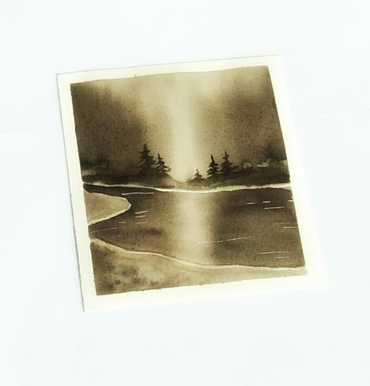 Monochrome moody landscape in watercolor - image 1 - student project