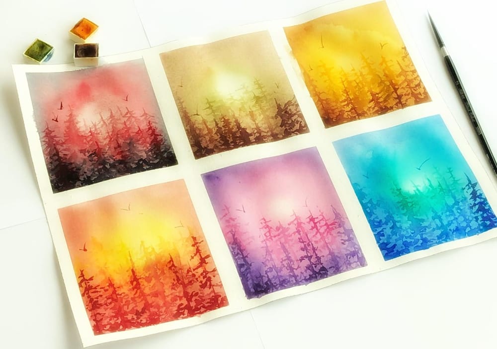 Watercolor Tree line vignettes - image 1 - student project