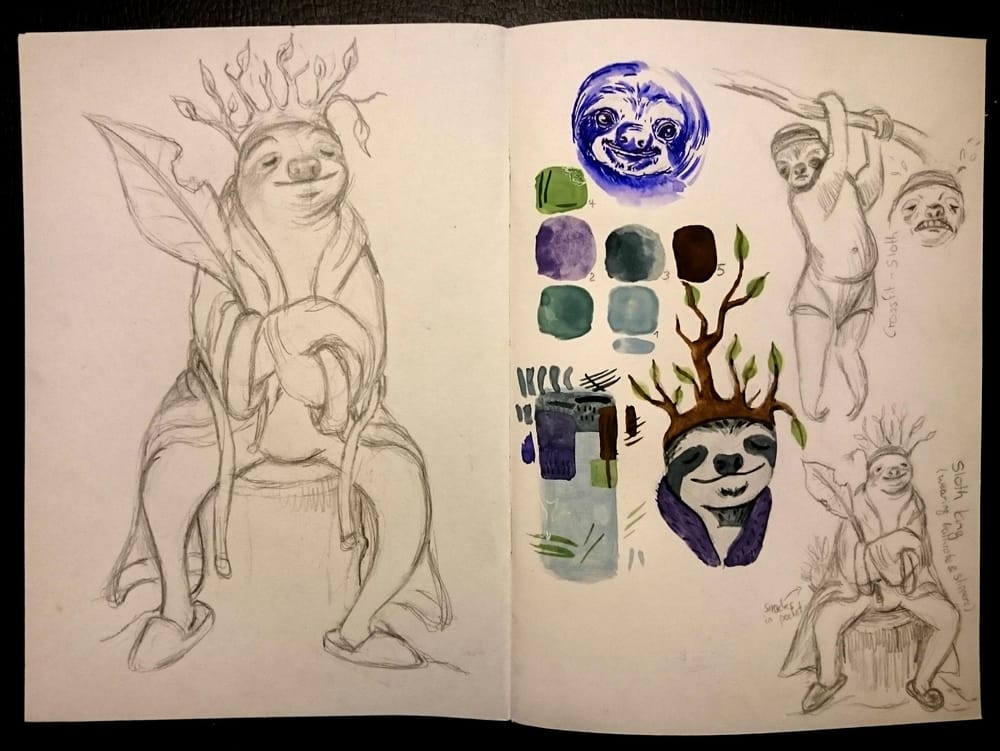 Gouache illustration: Behold the sloth king - image 2 - student project