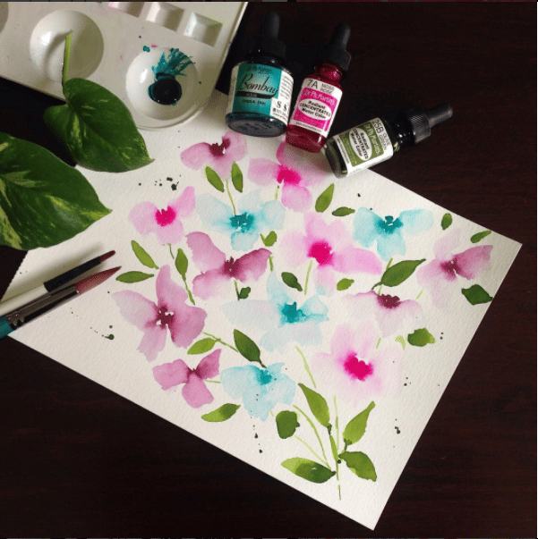 Example Drawing Watercolor Flower with Touching Technique - image 1 - student project