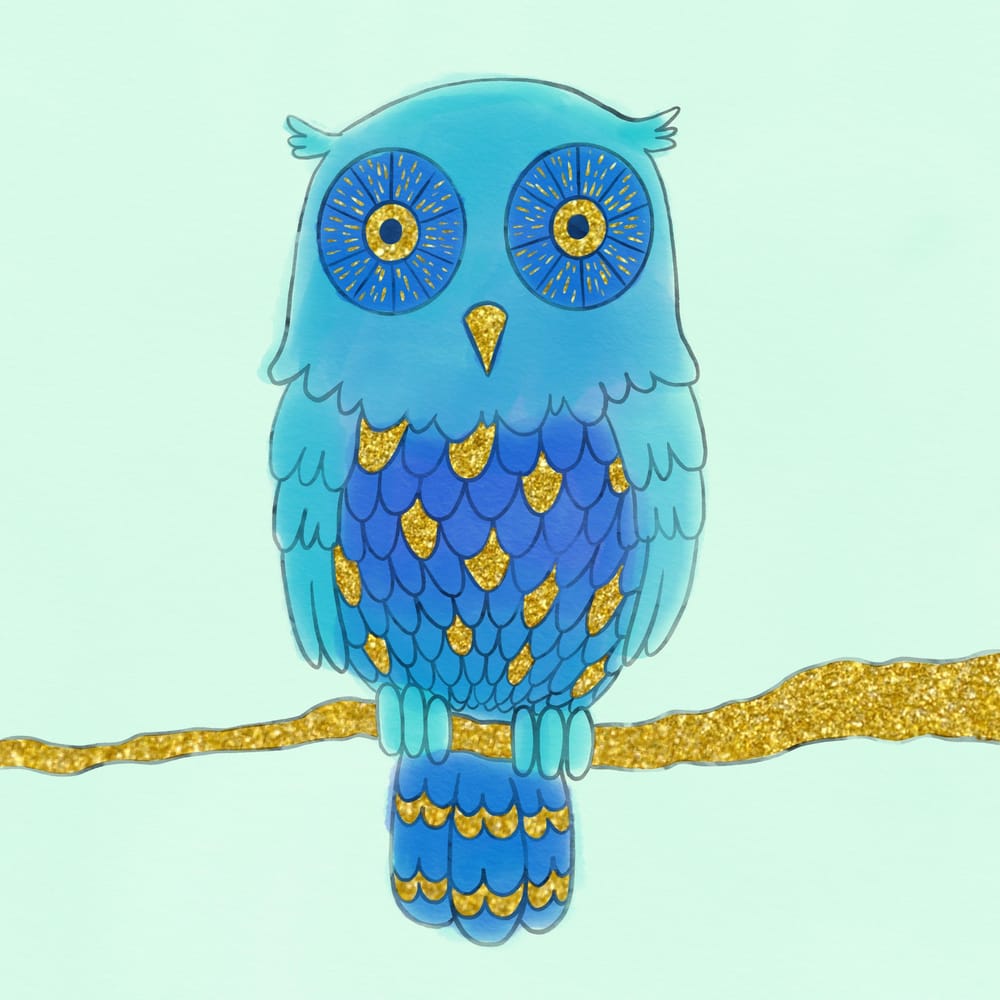 Watercolor Owl with Golden Glitters - image 1 - student project