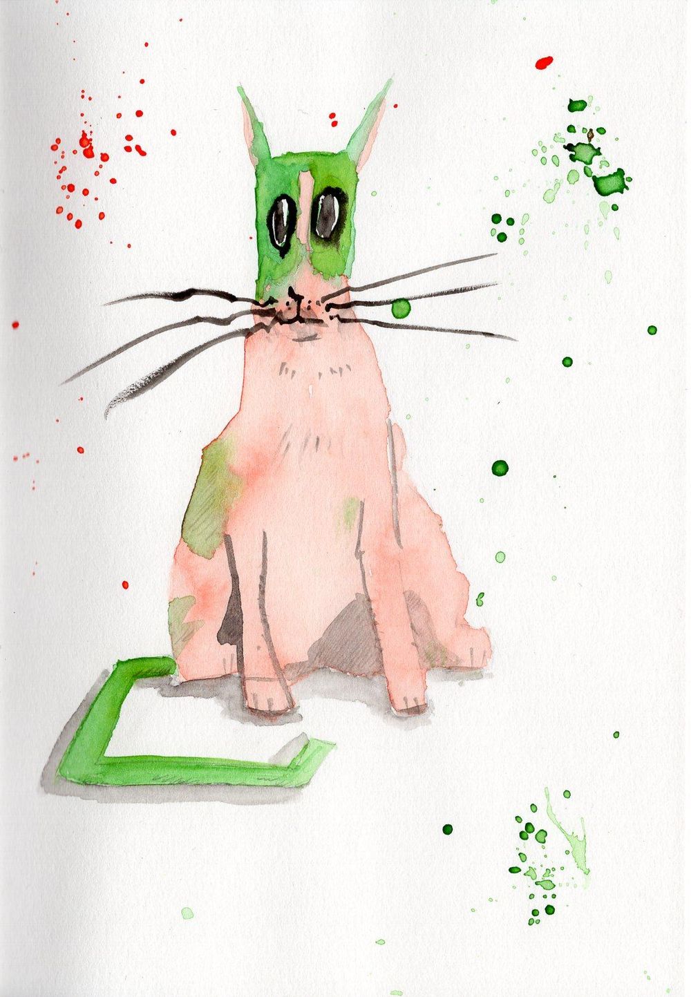 Fun with cats, ink & watercolor - image 4 - student project