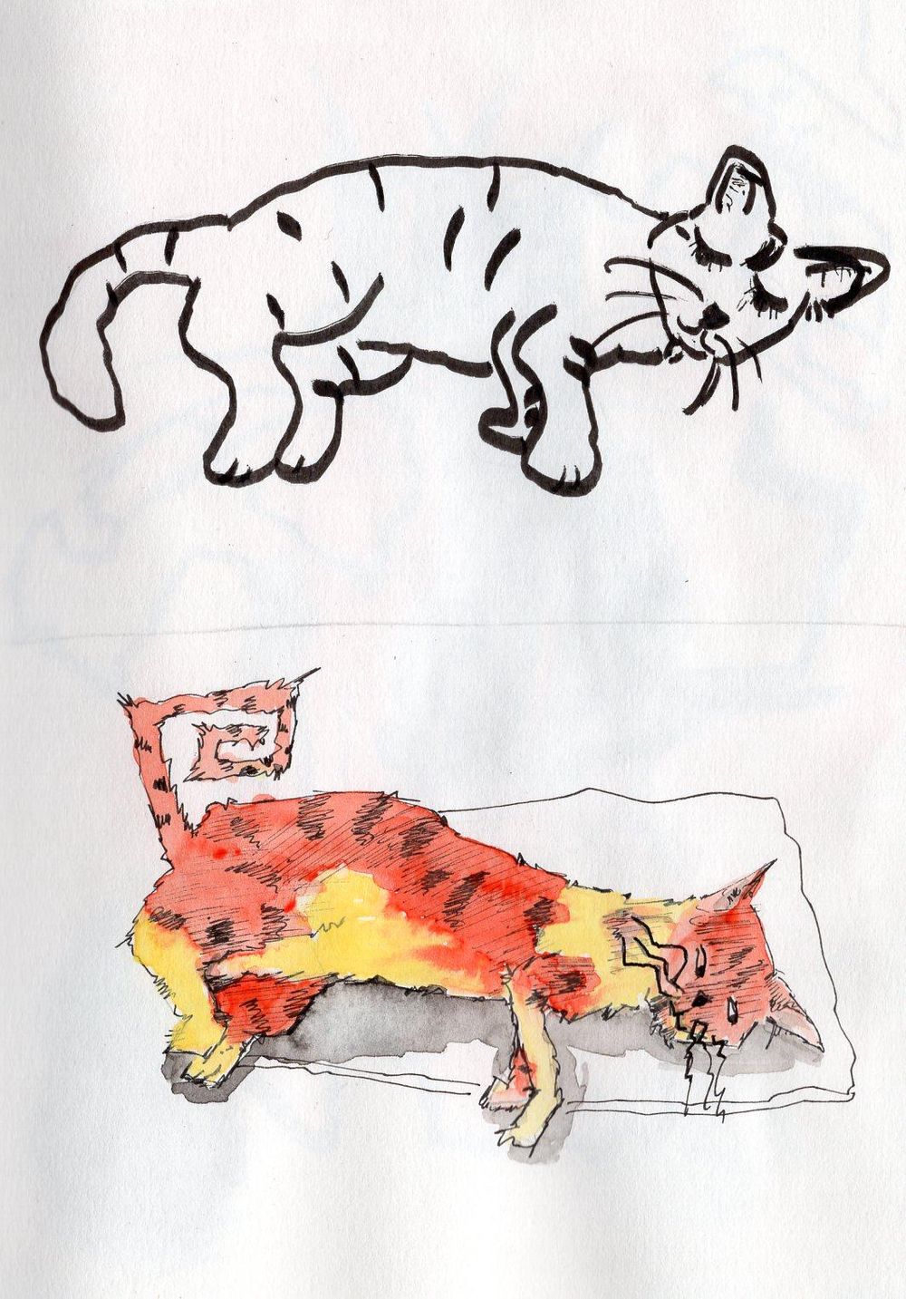 Fun with cats, ink & watercolor - image 2 - student project