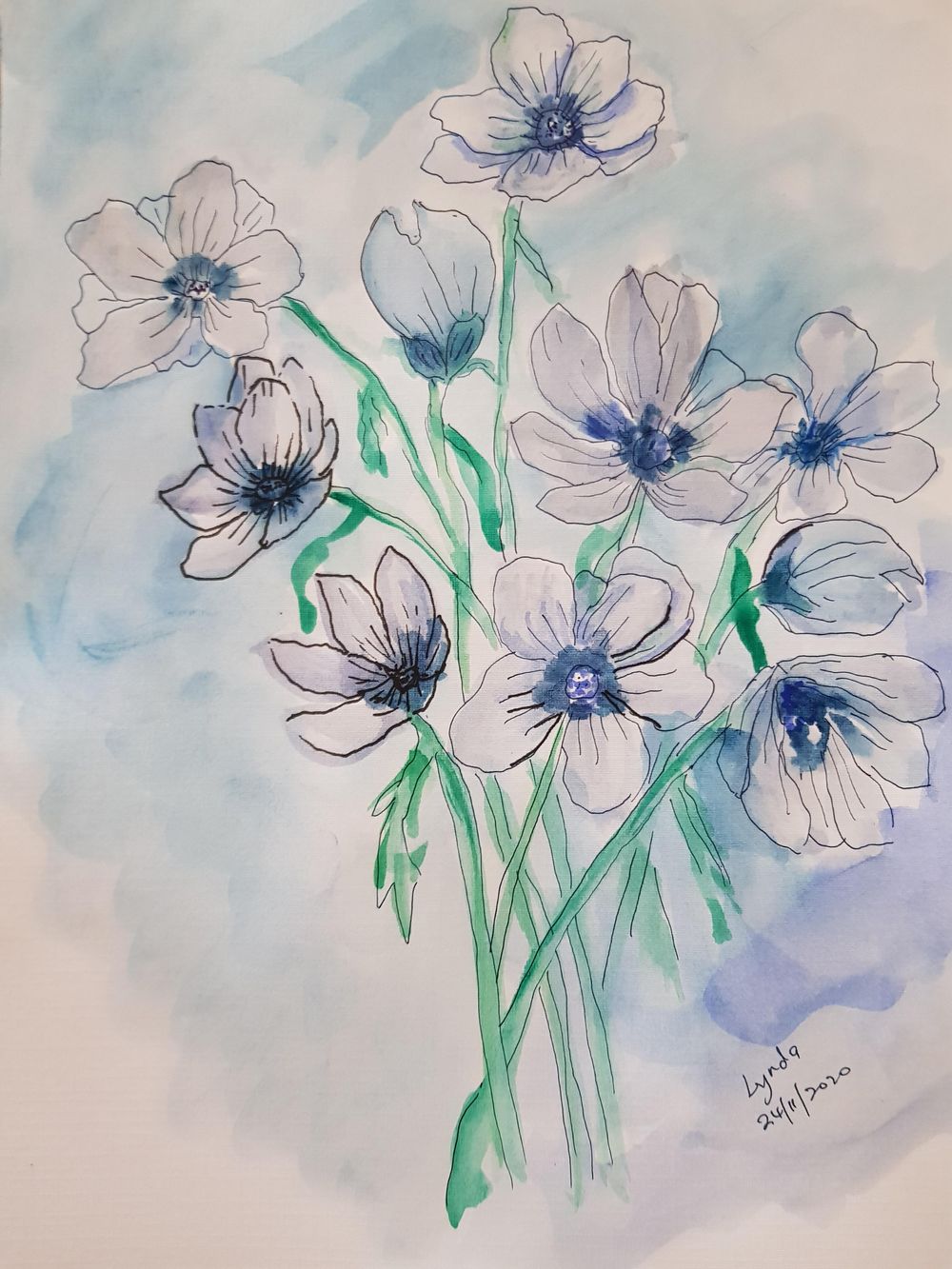 Watercolor & Ink Anemones - image 1 - student project